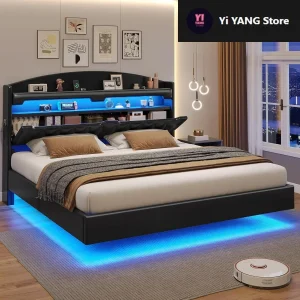 King RGB Floating Platform Bed