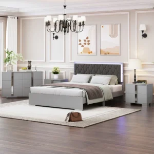 4-Pieces Queen Size Set, Upholstered Bed