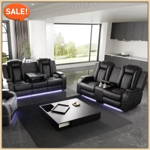 Power Recliner Sofa Set with LED Light