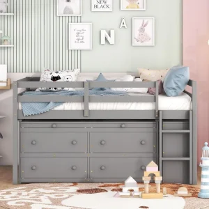 Kids Full Low Loft Bed with Storage