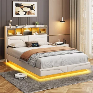 Upholstered Queen Floating Bed Frame LED