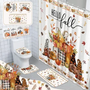 8 pcs hello fall shower curtain set